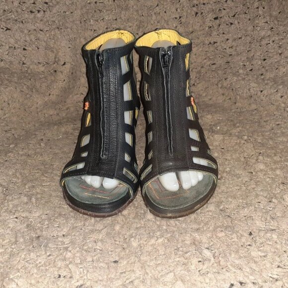 THE ART COMPANY-Black Leather-Cage Cut-Out-Top Zip Sandals-Sz 37-Near Mint - Picture 3 of 7